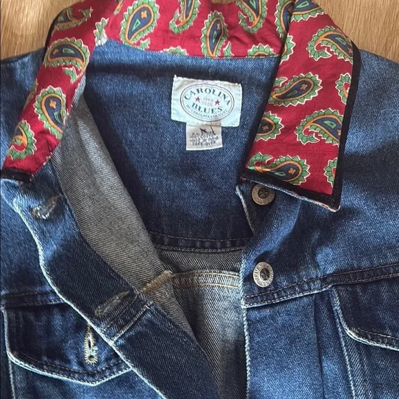 Blue and Red Jean Jacket with Decorative Trim - Picture 4 of 9